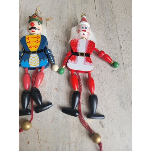 Pull string Nutcracker Santa Claus vintage ornament Xmas set - Picture 5 of 13
